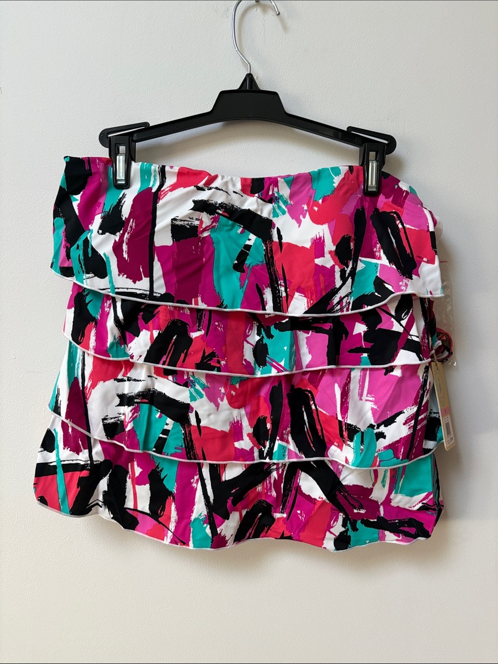 Caribbean Joe STROKE OF LUCK Ruffle Layered Bandeau Tankini Top,Size 10,NWT